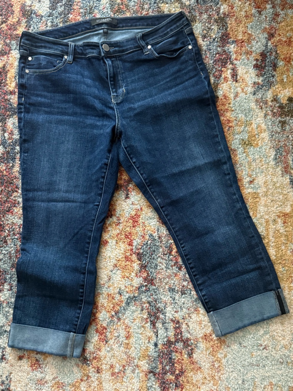 Liverpool Dark Blue Crop Wide Rolled Cuff Charlie Jeans